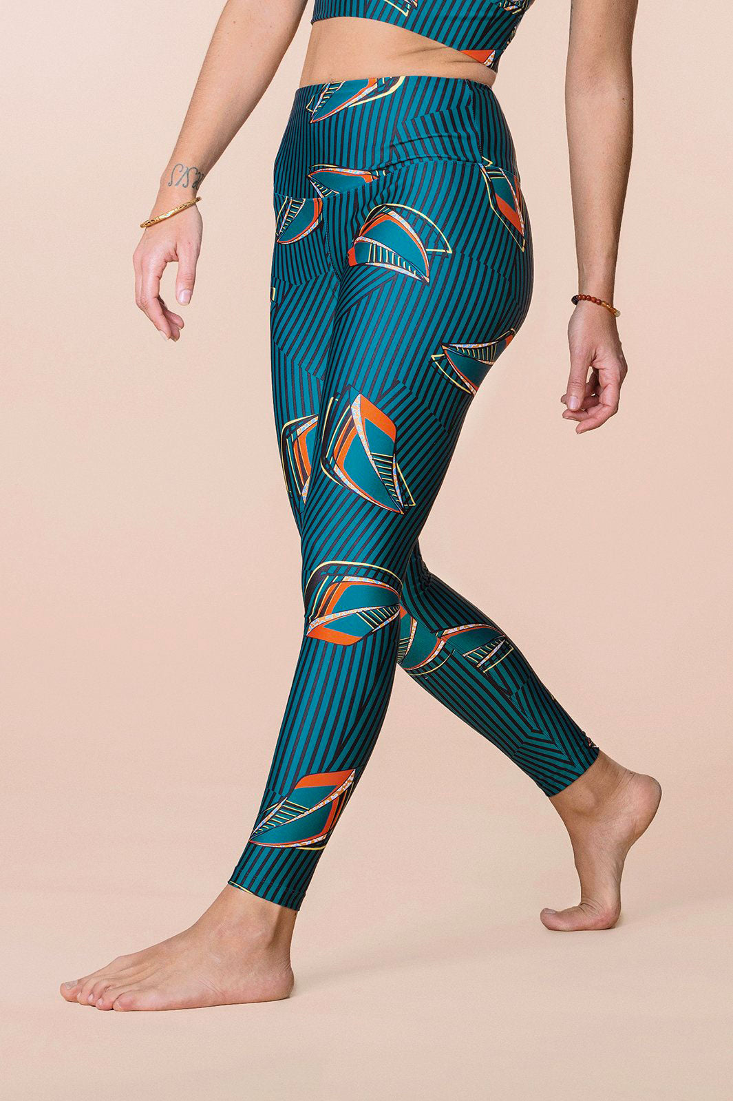 Legging femme de sport et yoga imprimé wax bleu - Taille Haute