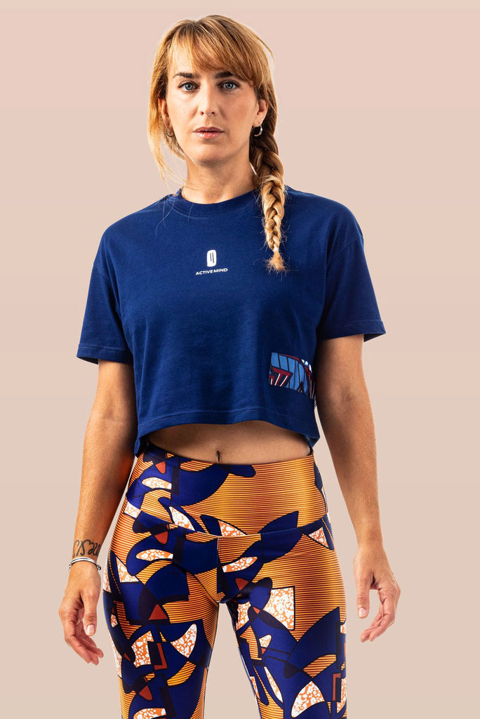 T-shirt Crop Top Sport et Yoga Bleu Femme