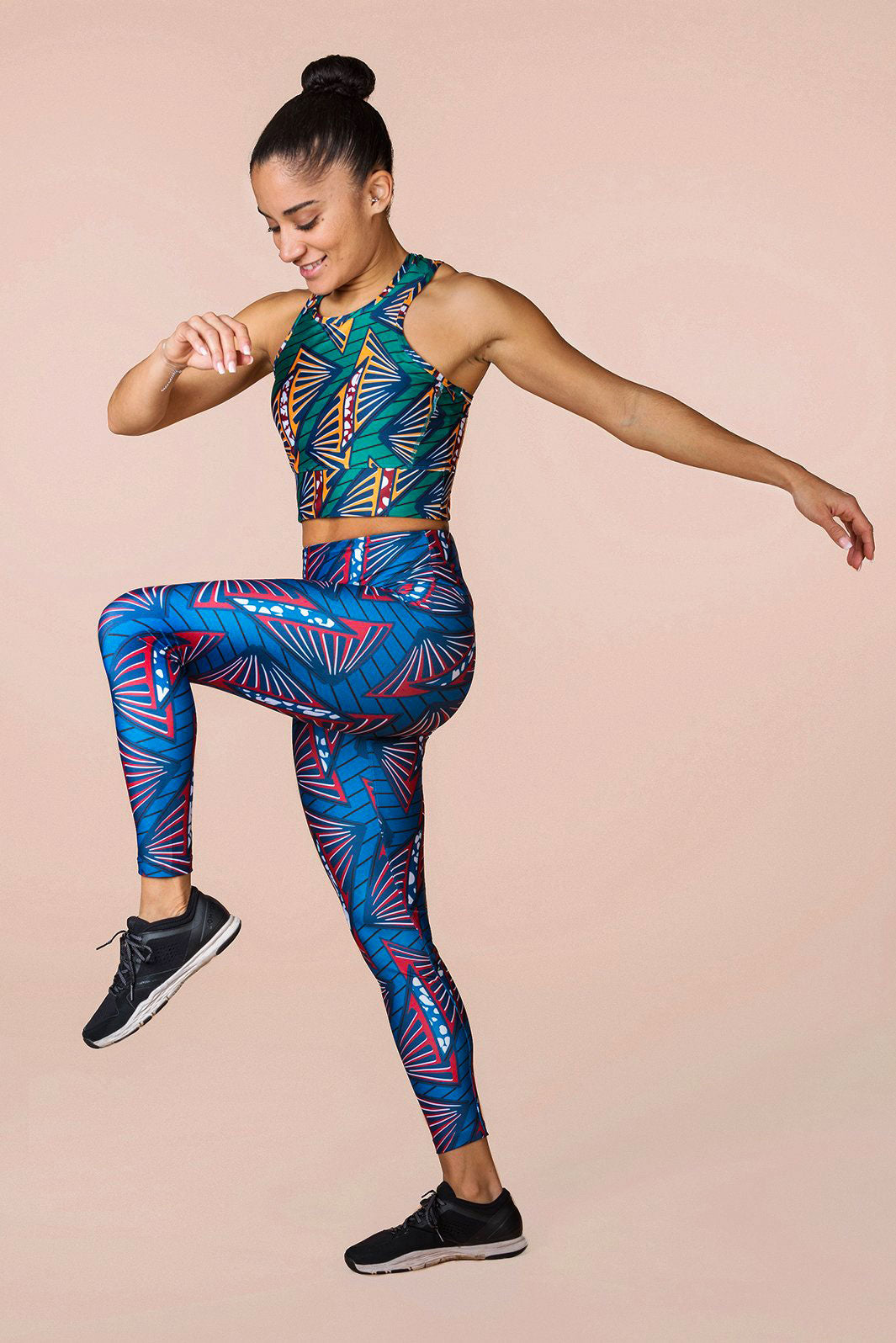 Legging femme de sport et yoga imprimé wax turquoise - Taille